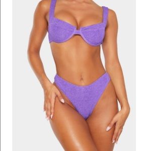 Purple Mini Crinkle Underwired Square Neck Top